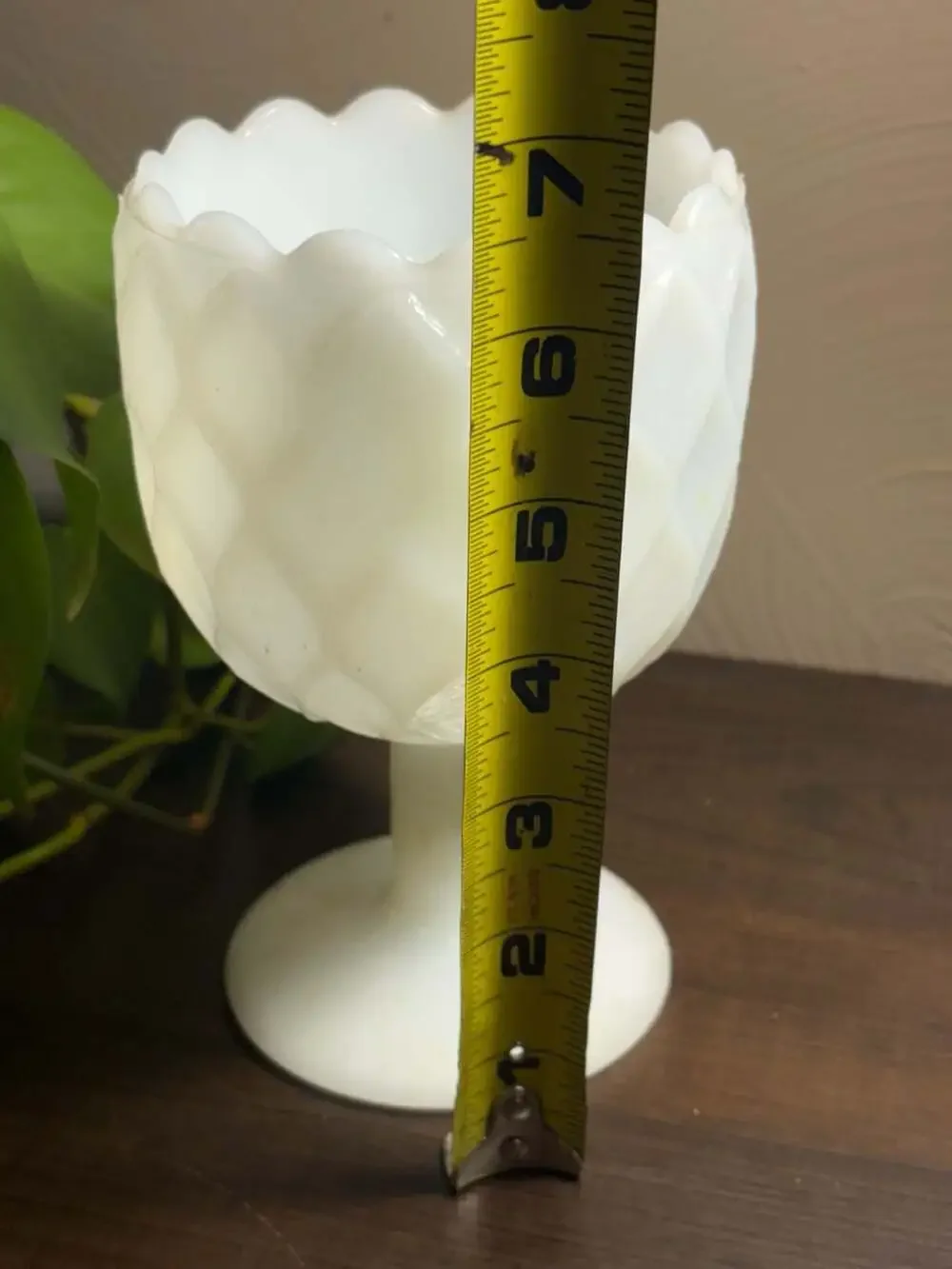 Vintage Milk Glass Diamond Pattern Pedestal Goblet Vase